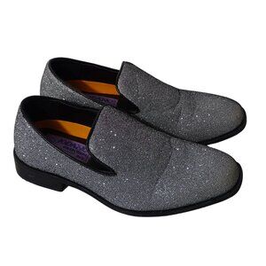 Jodano Collection Memory Foam Loafers Boys Size 2 Silver Glitter Slip On Shoes